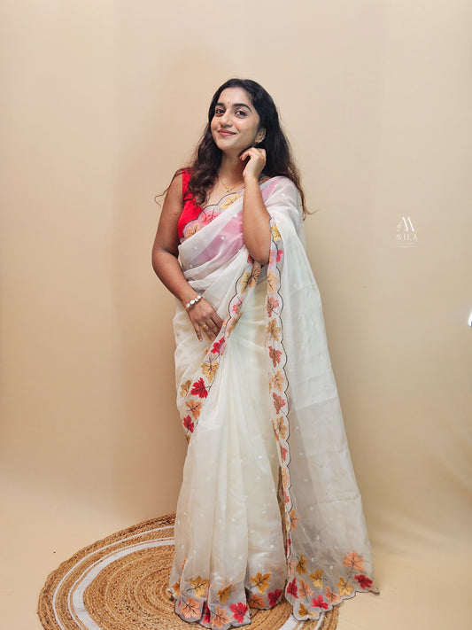 Soft Organza Leaf Cutwork Saree