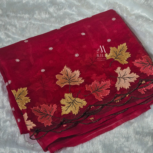 Soft Organza Leaf Cutwork Saree - Mila by Lakshmi