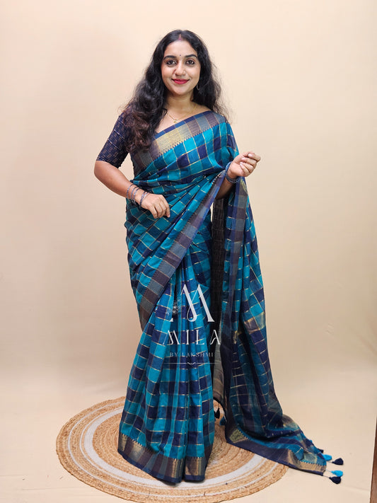 Nilavu Check Mulcotton Saree