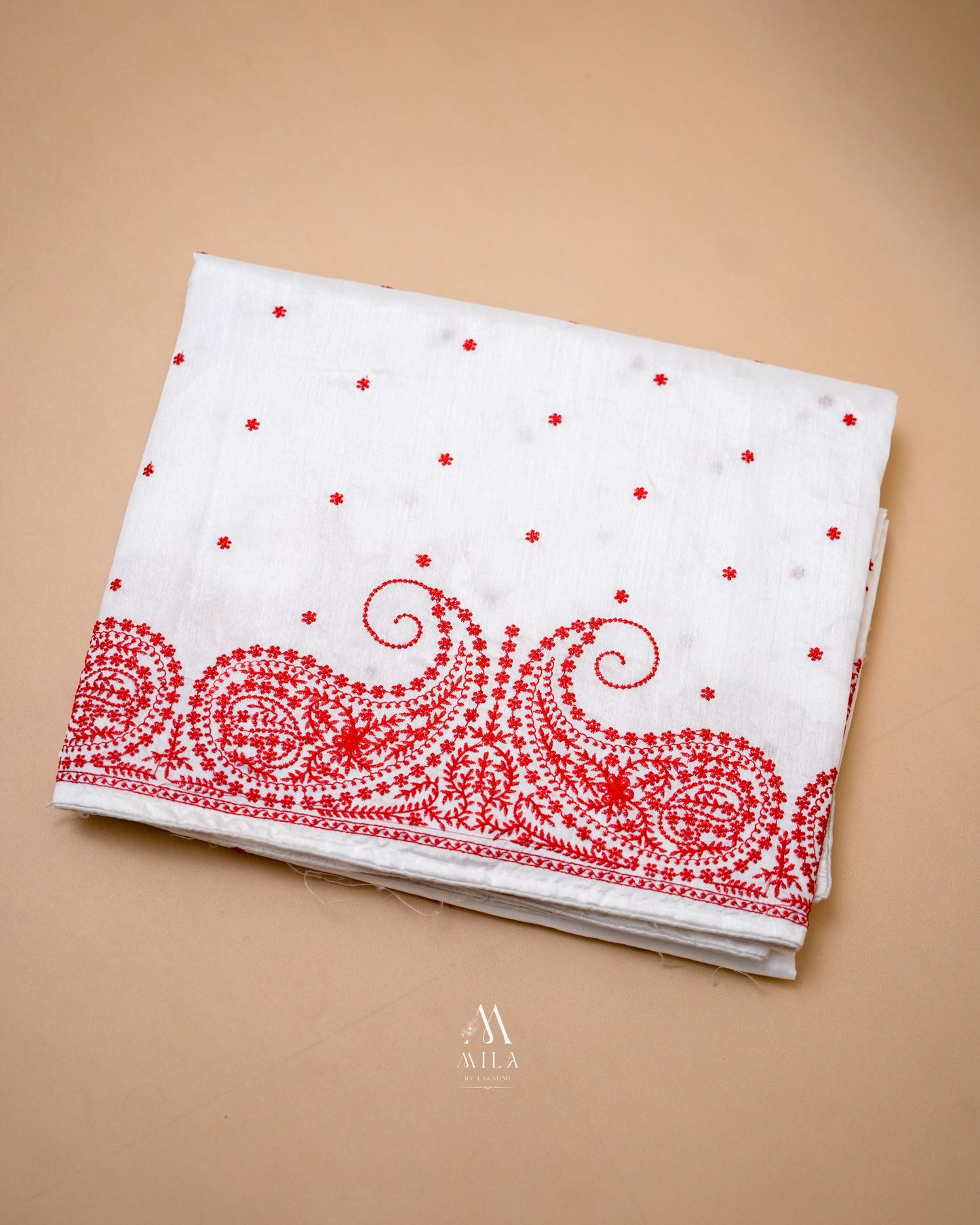 Semi Tusser white carry Embroidery Saree - Mila by Lakshmi