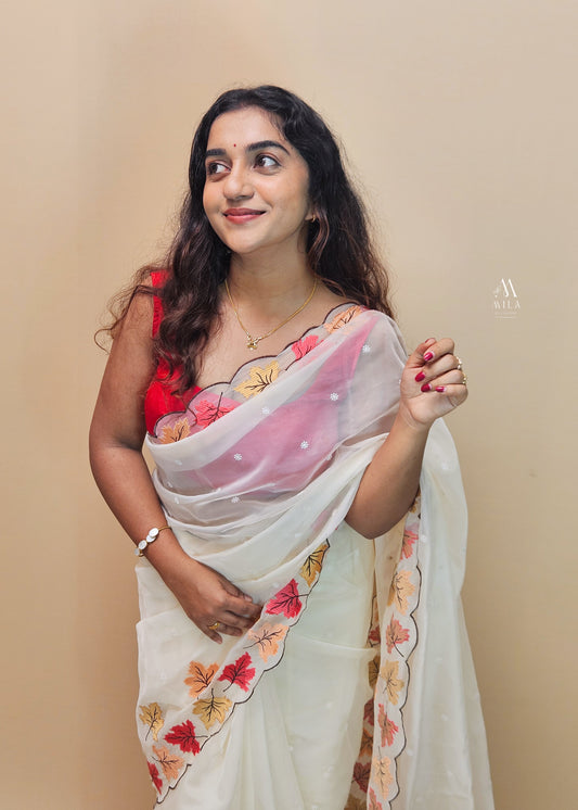 Soft Organza Leaf Cutwork Saree