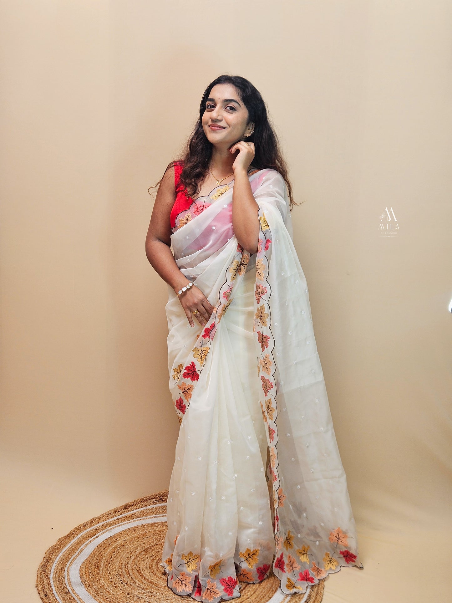 Soft Organza Leaf Cutwork Saree