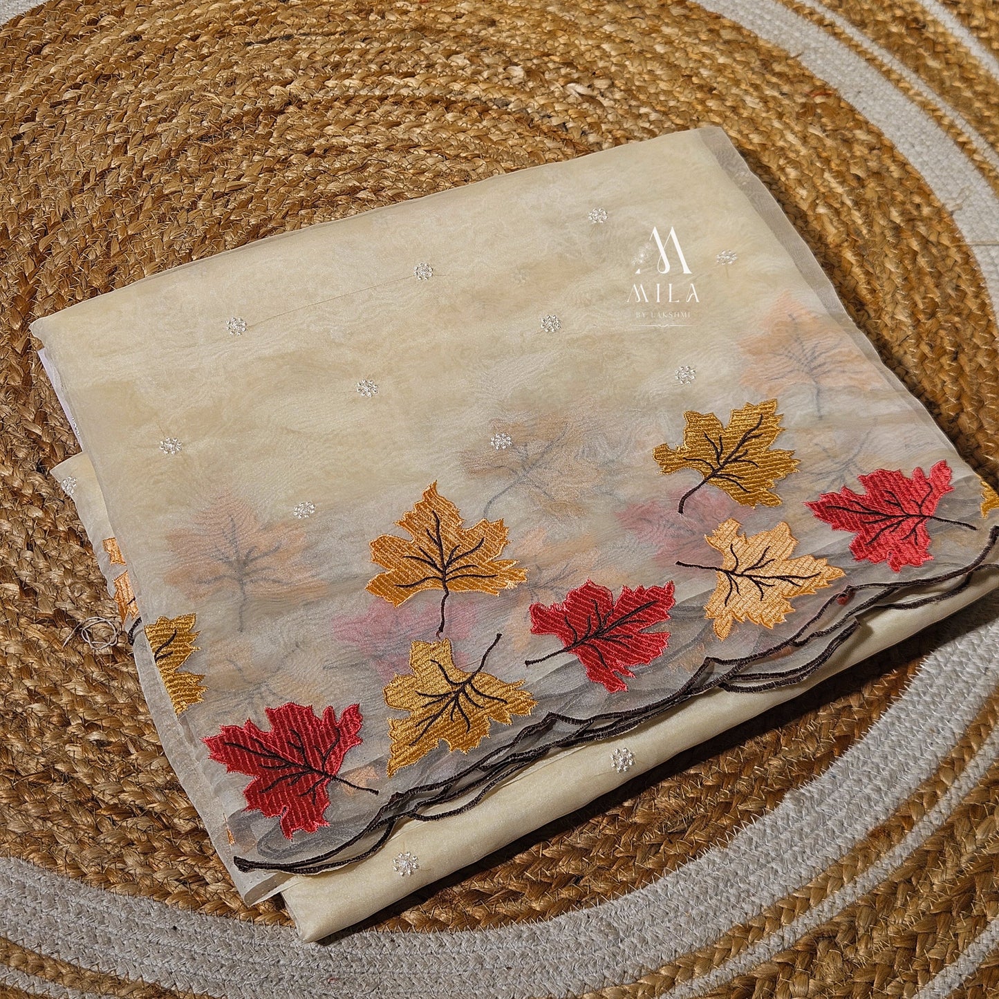 Soft Organza Leaf Cutwork Saree