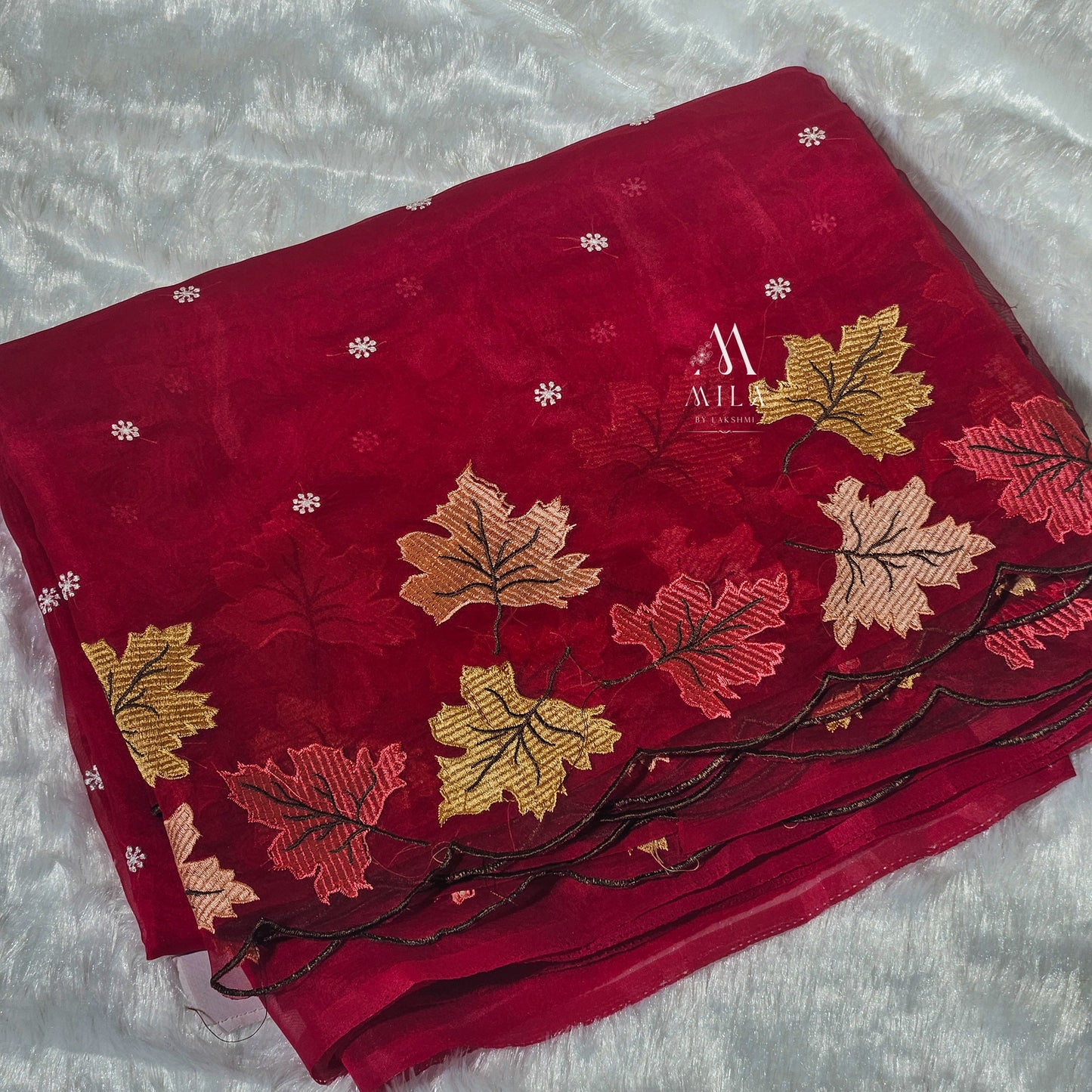 Soft Organza Leaf Cutwork Saree