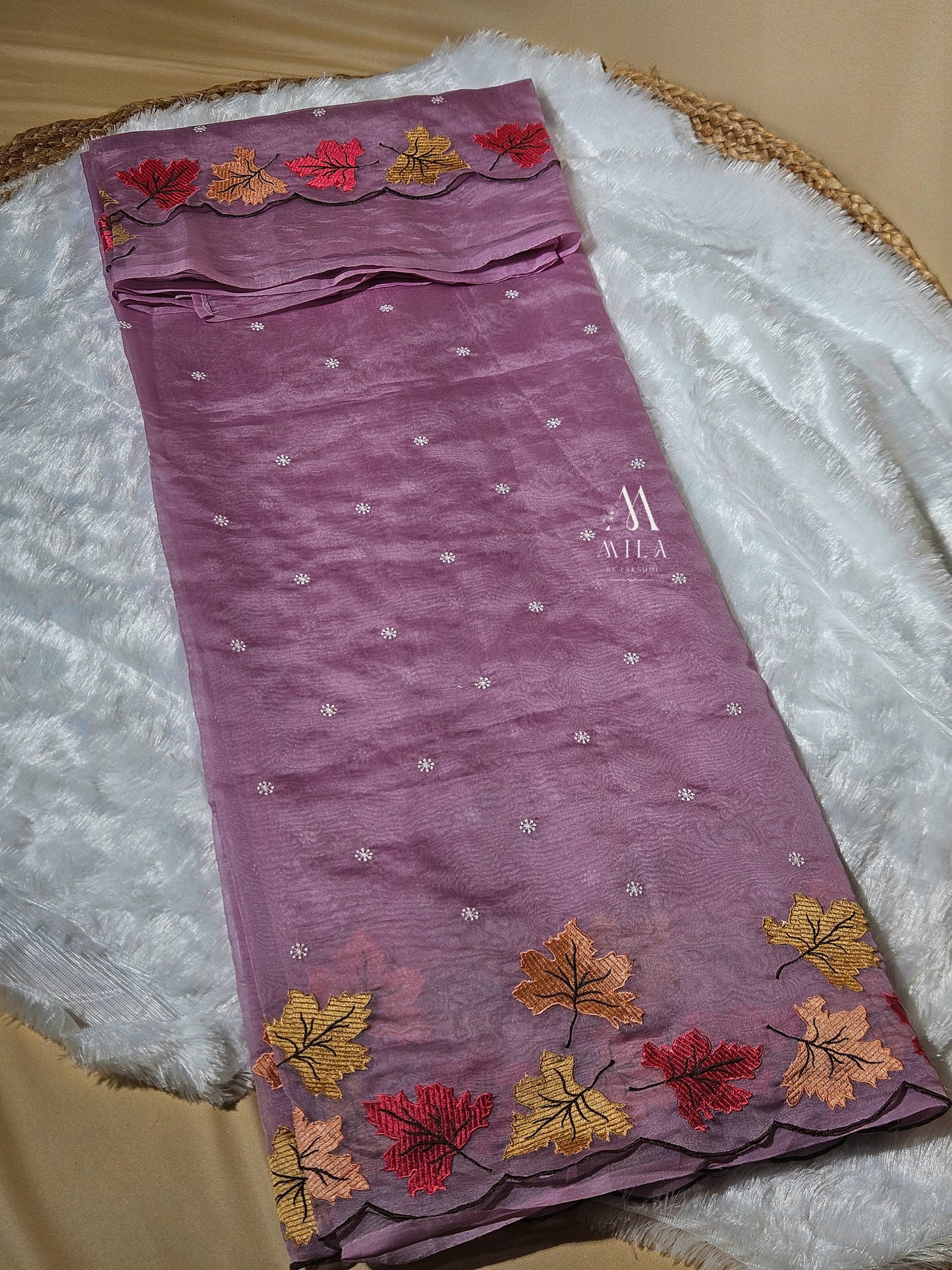 Soft Organza Leaf Cutwork Saree