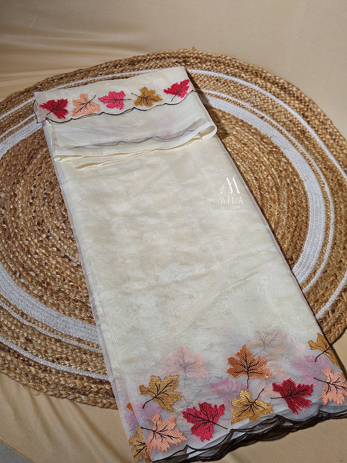 Soft Organza Leaf Cutwork Saree