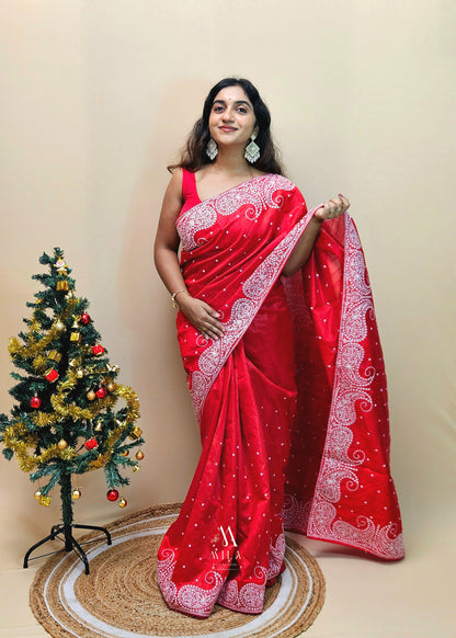 Semi Tusser white carry Embroidery Saree