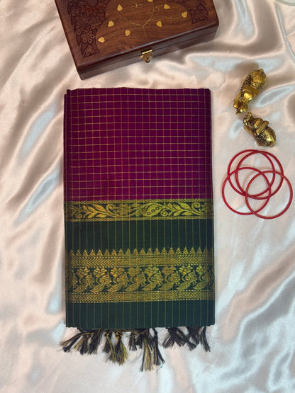 Checked Kalyani Cotton Saree - Mila by Lakshmi