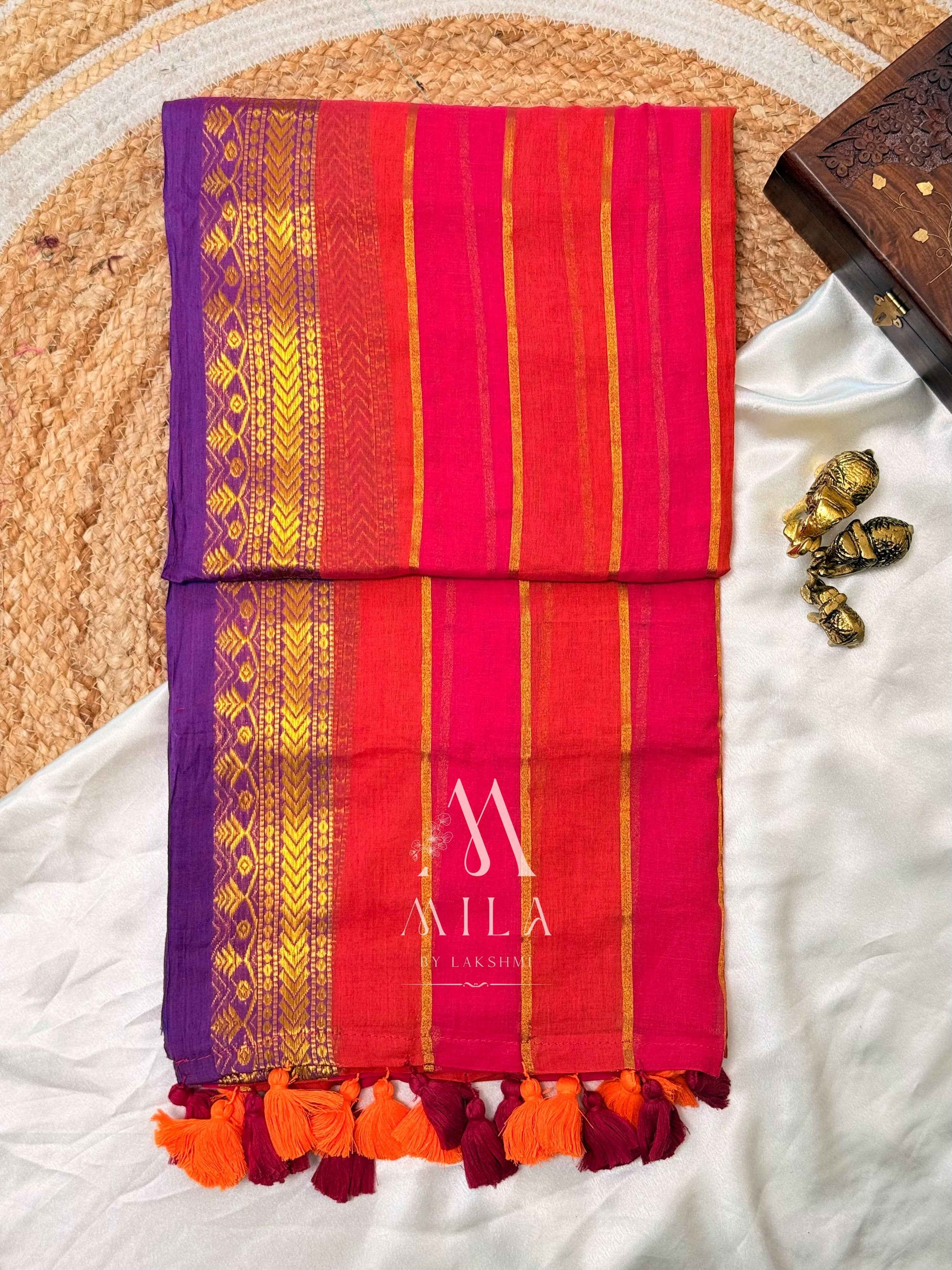 Rainbow kasavu Mulcotton Saree