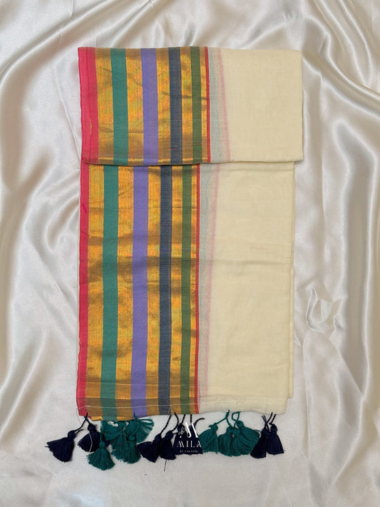 Multi Color Border Mulcotton Saree - Mila by Lakshmi