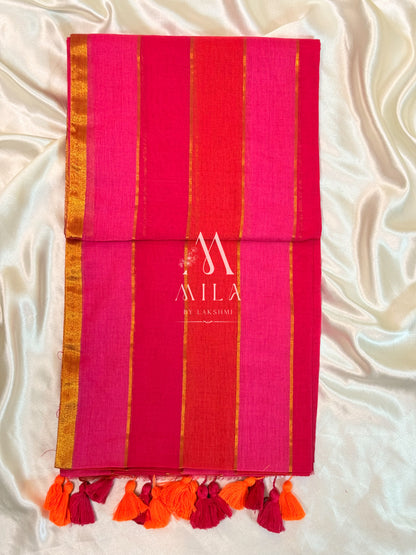 Rainbow Pink Mulcotton Saree