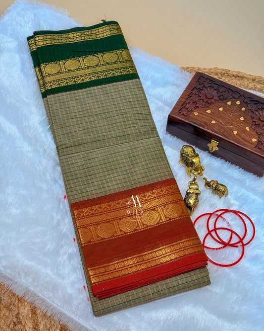 Kanchi Cotton Saree with Ganga Jamuna Border - Mila by Lakshmi