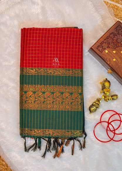 Checked Kalyani cotton saree - Mila by Lakshmi