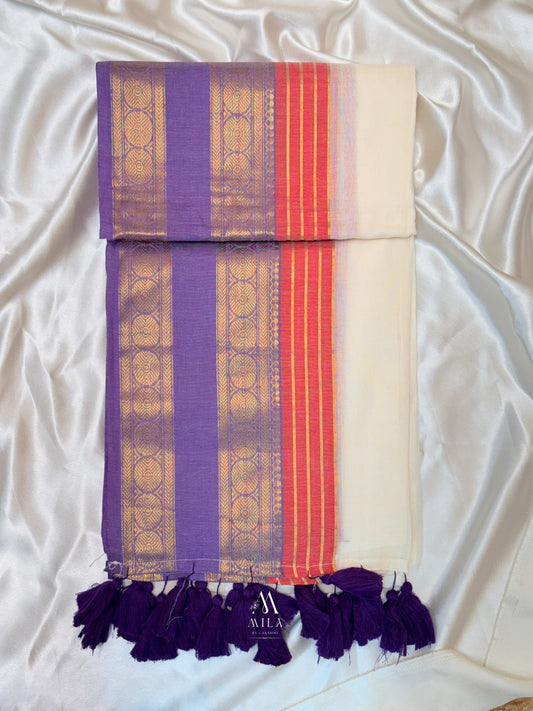 Violet Heritage Kasavu Mulcotton Saree - Mila by Lakshmi