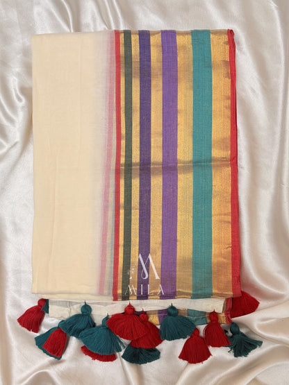 Mamta - Multi Color Border Mulcotton Saree (Mamta Inspired Saree)