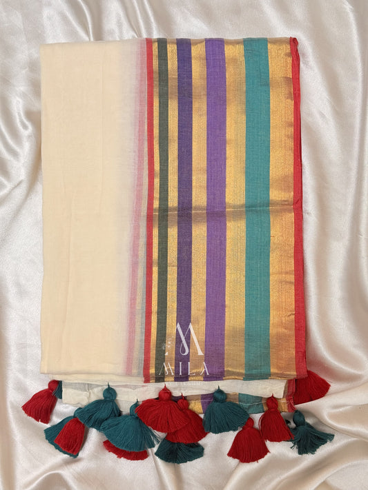 Mamta - Multi Color Border Mulcotton Saree (Mamta Inspired Saree)