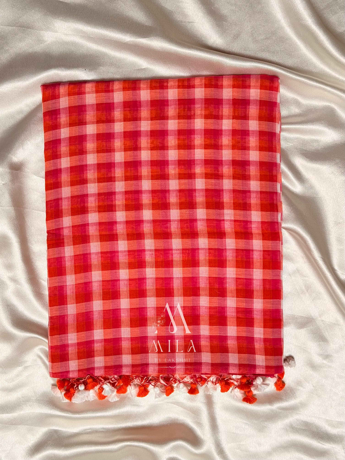 Cherry Bloom Checks Mulcotton Saree