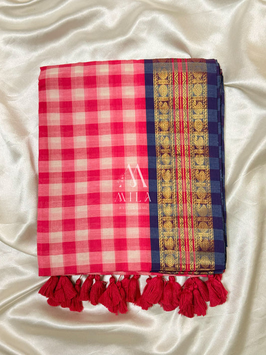 Rose Check Kanchi Border Saree