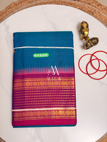 Premium Mallika Kanchi Cotton Saree (Blue)