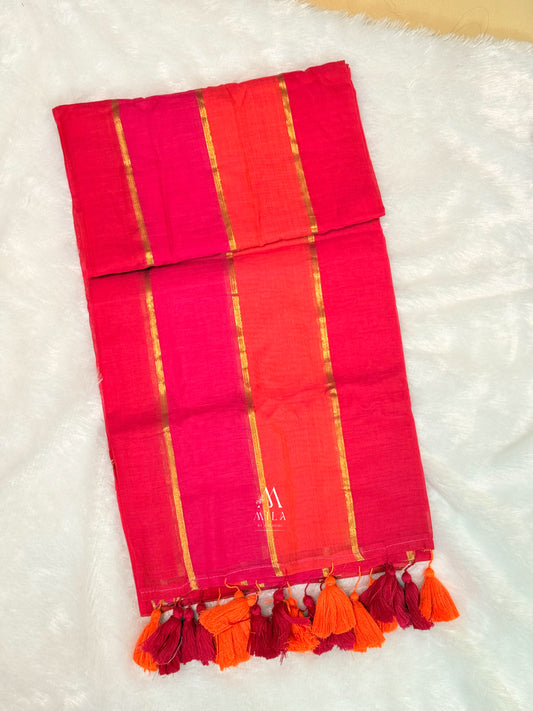 Rainbow Pink Mulcotton Saree - Mila by Lakshmi