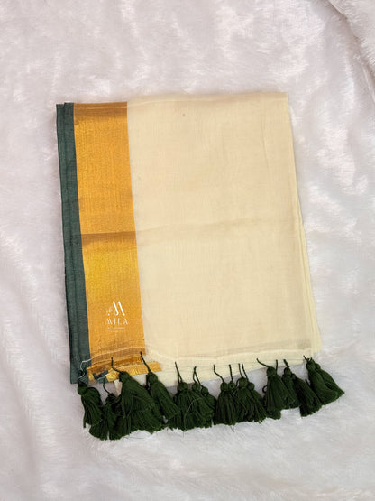 Green Kasav Mulcotton Saree - Mila by Lakshmi