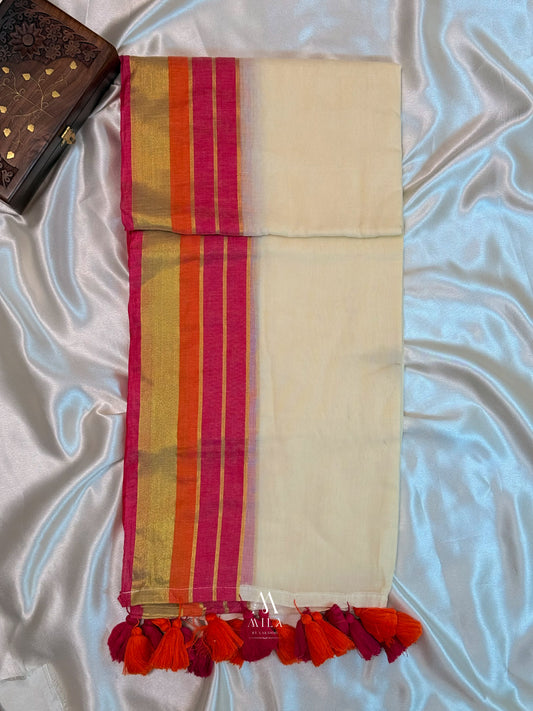 Sunset Rani Kasavu Mulcotton Saree