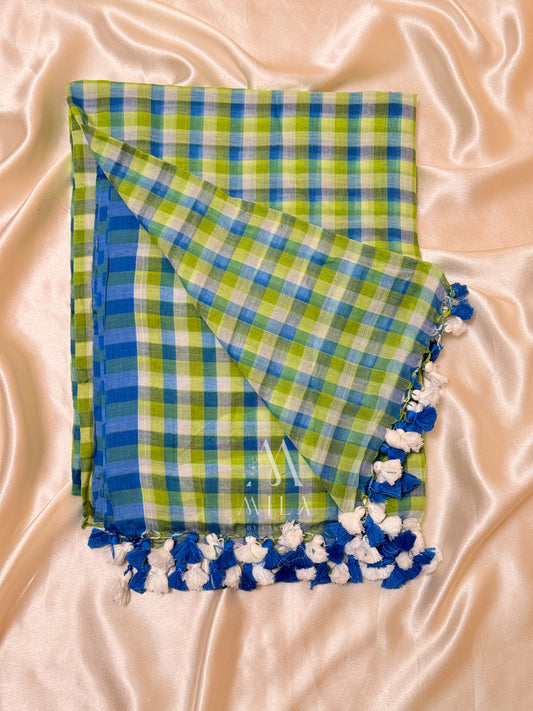 Bluebell Checks Mulcotton Saree - Mila by Lakshmi