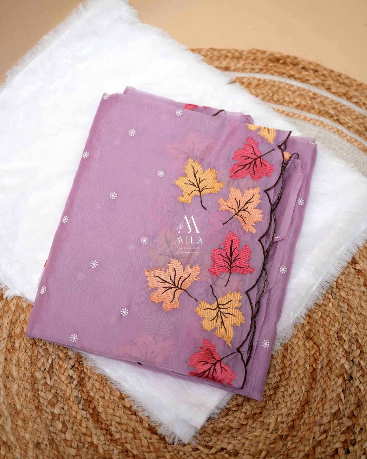 Soft Organza Leaf Cutwork Saree