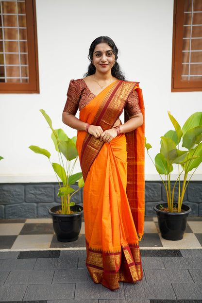 Mayoori Orange Kanchi Cotton Saree
