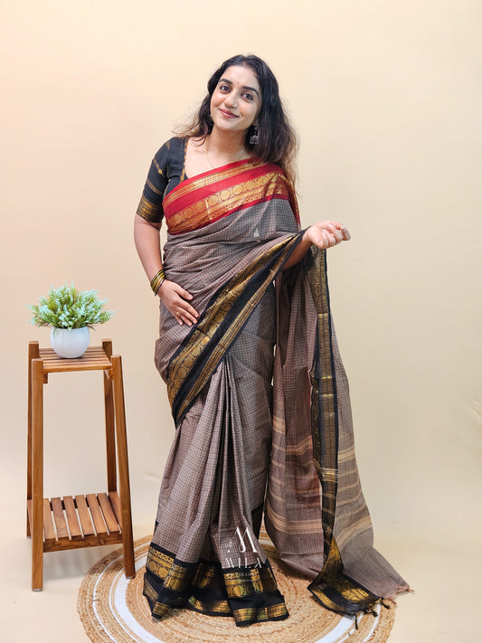 Kanchi Cotton Saree with Ganga Jamuna Border