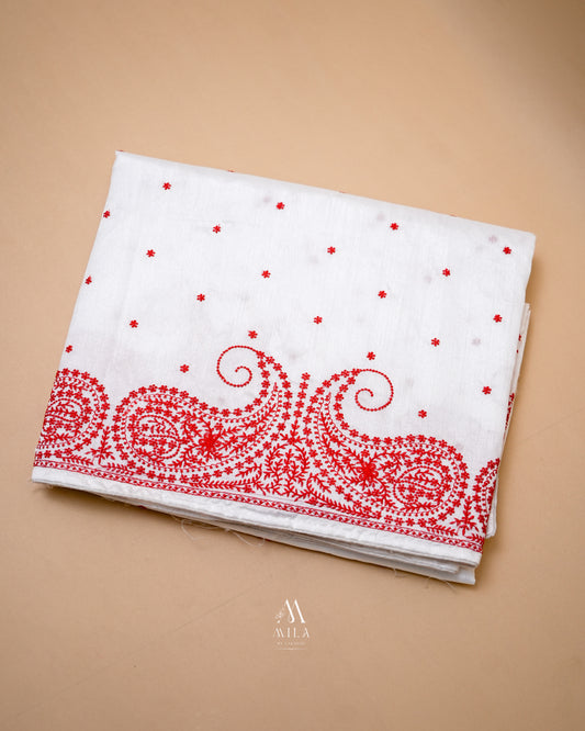 Semi Tusser white carry Embroidery Saree - Mila by Lakshmi