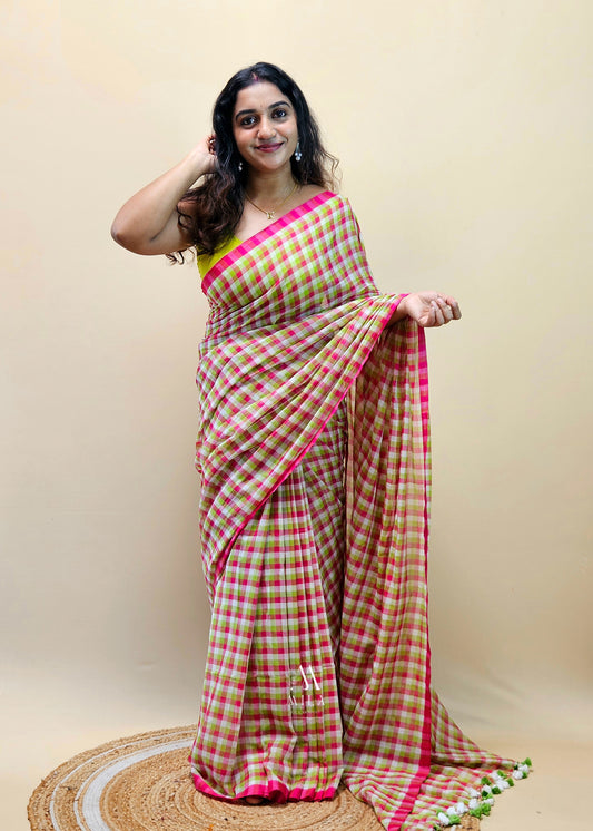 Candy Checks Mulcotton Saree - Mila by Lakshmi