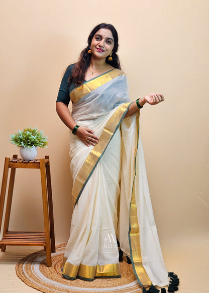 Green Kasav Mulcotton Saree - Mila by Lakshmi