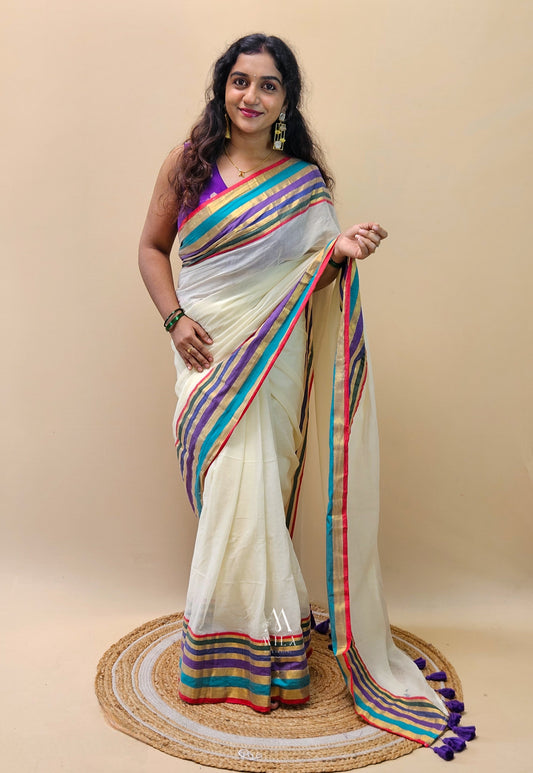 Multi Color Border Mulcotton Saree