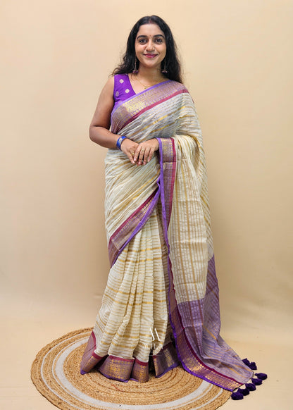 Violet Kasavu Mulcotton Saree - Mila by Lakshmi