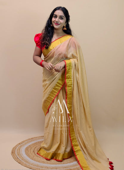 Red Kasav Mulcotton Saree